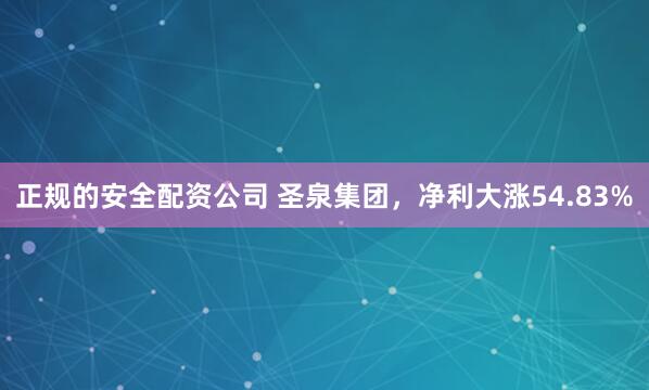 正规的安全配资公司 圣泉集团，净利大涨54.83%